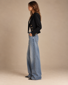 Vintage cropped black blazer, side view